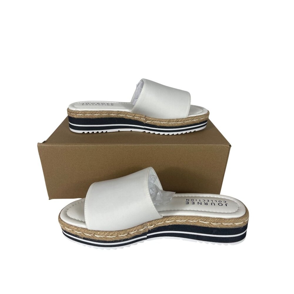 Journee Collection White Slide Sandals with Natural Jute Trim